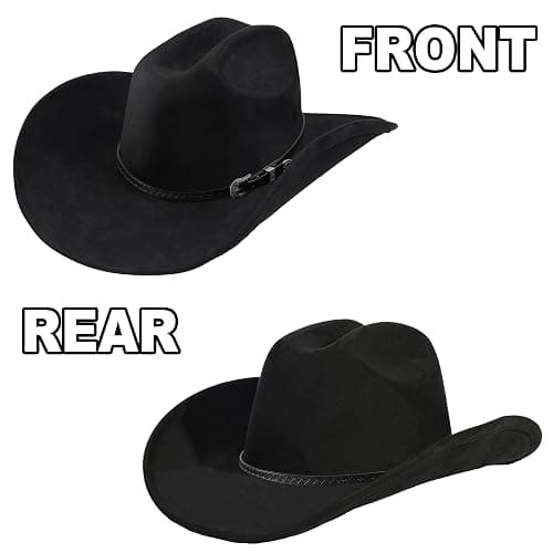Western Cowboy Hat for Men Women,Shapeable Wide Brim Felt Fedora Classic Cowgirl Hats for Cowboys and Cowgirls,with bolo tie thumbnail 3