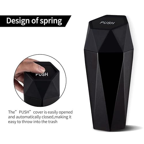 JUSTTOP Car Trash Can with Lid, Diamond Design Small Automatic Portable Trash Can, Easy to Clean, Used in Car Home Office Interior Accessories, 2PCS (Black) thumbnail 6