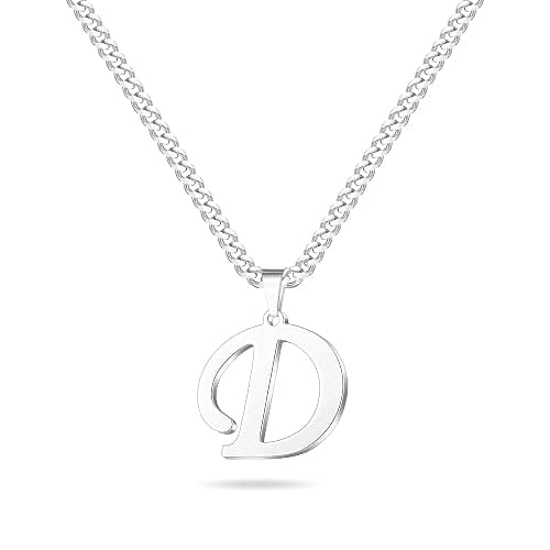 LUXEJEW Initial A-Z Letter Necklace for Men Boys Women, Stainless Steel Cuban Link Chain Letter Pendant Necklaces Capital Monogram Necklace Jewelry Gifts for Men 20+2 Inches - Image 1