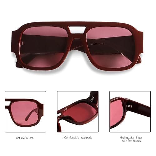 TYA Retro Oversized Aviator Sunglasses for Women Men 2026 Square Double Bridge Trendy Sun Glasses UV400 thumbnail 5