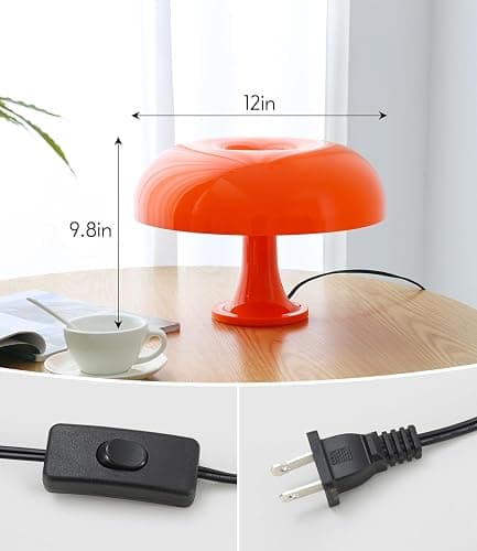 Anykonio Orange Mushroom Lamp, Mid Century Modern Table Lamp for Bedroom, Minimalist Mushroom Decor Bedside Small Lamps, 2700K(Bulb Included, Plug Powered) thumbnail 4