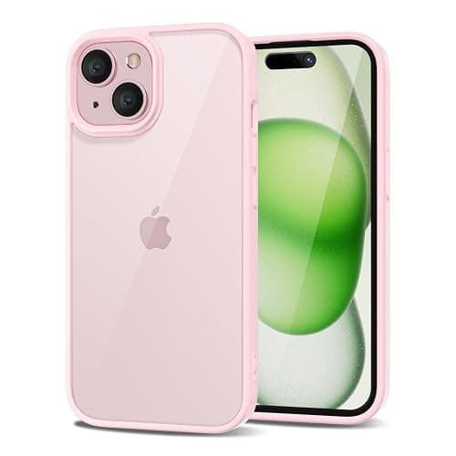 LoeoeL for iPhone 15 Case Clear, Transparent Hybrid 15 Phone Case [Hard Plastic & Soft Silicone Bumper] Acrylic Non Yellowing Thin Slim Protective Cover for Women, Light Pink - Image 1