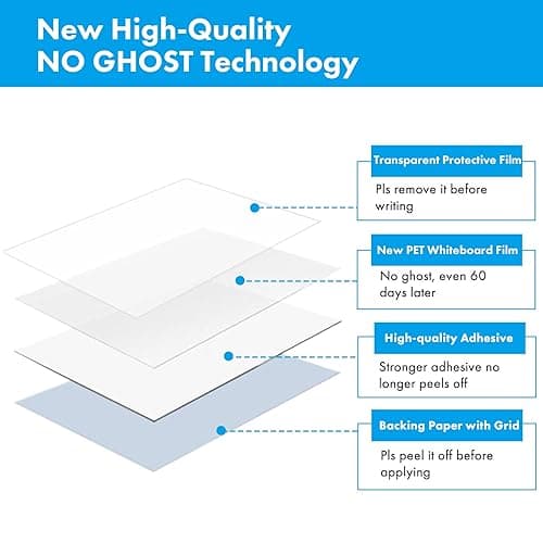 HAMIGAR Whiteboard Sticker for Wall 17.7" x 78.7" Whiteboard Wallpaper Peel and Stick, White Board Stick on Wall, Dry Erase Contact Paper Adhesive Poster Board Whiteboard with 1 Marker - 79"W x 17.7"H - White thumbnail 3