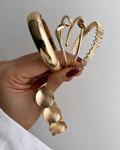 iF YOU Gold Bangle Bracelets for Women, Dainty Knot 14K Gold Plated Multi Layer Bangle Cuffs, Personalized Boho Chunky Bracelets for Women Jewelrys Set Gifts thumbnail 7