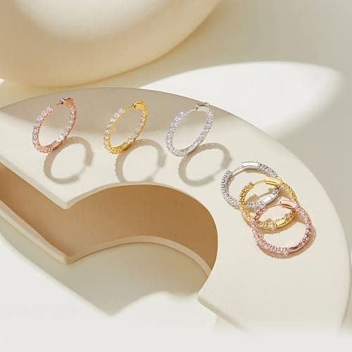 Gold Hoop Earrings for Women 14K Gold Plated Cubic Zirconia Hoop Earrings for Women 30mm Diamond Hoop Earrings Valentine's Day Mother's Day Birthday Jewelry Gift for Women thumbnail 8