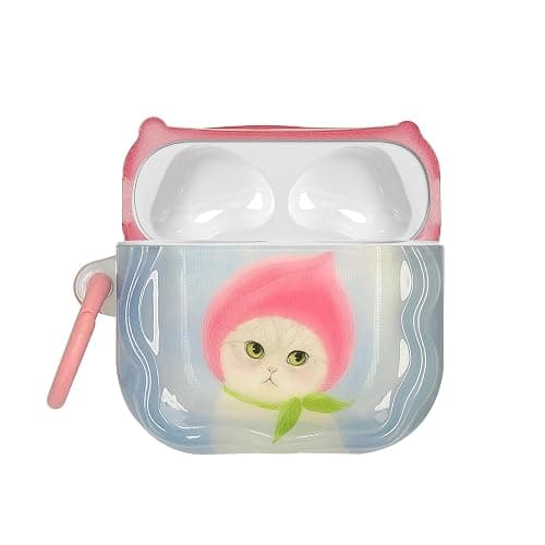 kwmobile in-Ear Headphones Case for Apple Airpods 4 - Protective Shockproof Case for Earbuds with Keychain - Soft & Durable Cat and Peach thumbnail 8