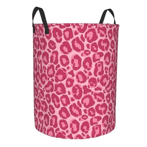 Gbuzozie Pink Leopard Texture Round Laundry Hamper Storage Basket Toys Clothes Organizer Bin For Home Bathroom Bedroom Dorm Nursery, 62l thumbnail 8