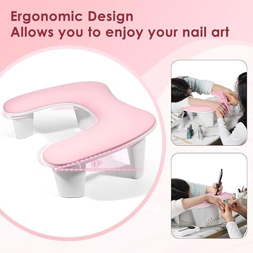 Arm Rest for Nails Tech - U-shaped Manicure Nail Hand Rest Pillow Cushion, Big Microfiber Leather Nail Arm Rest Stand for Acrylic Nail Art Tech (Pink) thumbnail 3