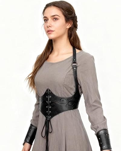 L'VOW Renaissance Leather Corset Belt Viking Leather Cinch Belt Women Halloween Medieval Accessory thumbnail 2