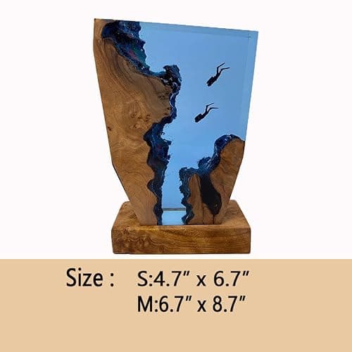 Drawelry Ocean Creative Epoxy Resin Wood Light Lamp, Handmade Multi Color Aquatic Ocean Lamp Deep Sea Diver Cave Diving Enthusiasts Led Night Light Desktop Decor Christmas Birthday Gift (Diving, S) thumbnail 7