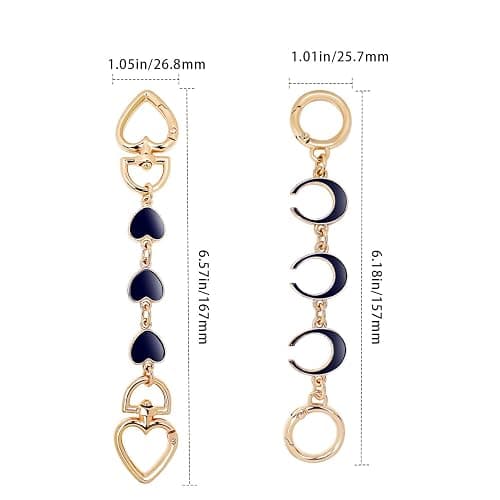 2 Pcs Bag Extender Chain, Purse Strap Extender for Handbag, Purse Extender Chain, Bag Extension Chain Extender for Purse Handbags, Shoulder Bag Strap Extender, Black Heart & Moon thumbnail 4