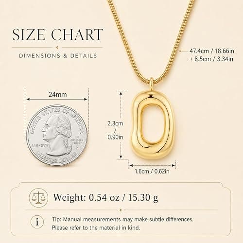 SHANTYSON Gold Tone Irregular Oval Pendant Necklace for Women, Minimalist Chunky Snake Chain Necklace, Dainty 14K Gold Plated Statement Long Necklace thumbnail 5