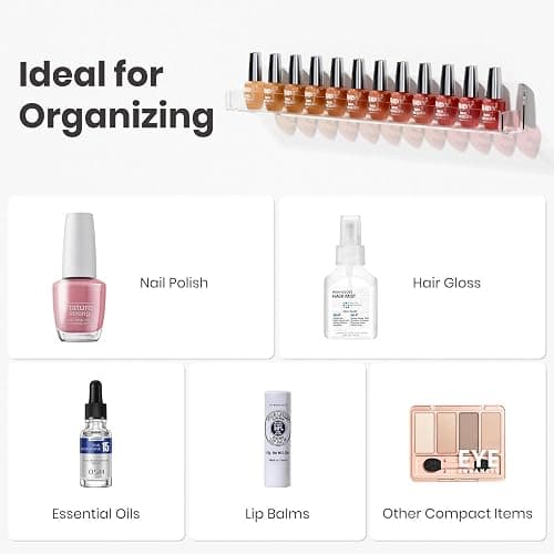NIUBEE 6PCS Nail Polish Rack: 15 Inch Acrylic Nail Polish Organizer Wall for 66-108 Bottles- Multi-purpose Clear Floating Shelves with Removable Anti-slip End Inserts thumbnail 6