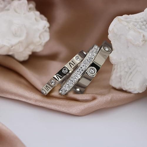 Jarlinwel Love Friendship Ring Cubic Zirconia Gold Ring Sets for Women Stainless Steel Stacking Ring Wedding Statement Thumb Ring Bands thumbnail 5