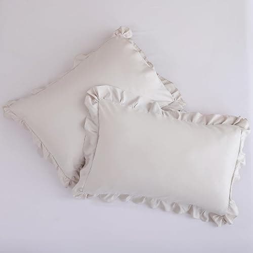 JANZAA King Size Comforter Set Beige Ruffle Comforter 3PCS Soft Fluffy Boho Comforter Vintage Farmhouse Bed Set Shabby Chic Bedding with 2 Pillowcases for All Season thumbnail 5