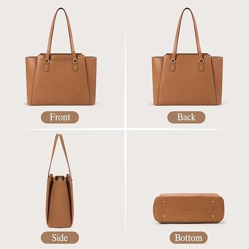 RAINSMORE Laptop Bag for Women 15.6 Inch Work Tote Bags Waterproof Computer Bags Leather Professional Laptop Purse Womens Laptop Briefcase Large Handbag for Office Teacher Travel, Brown thumbnail 7