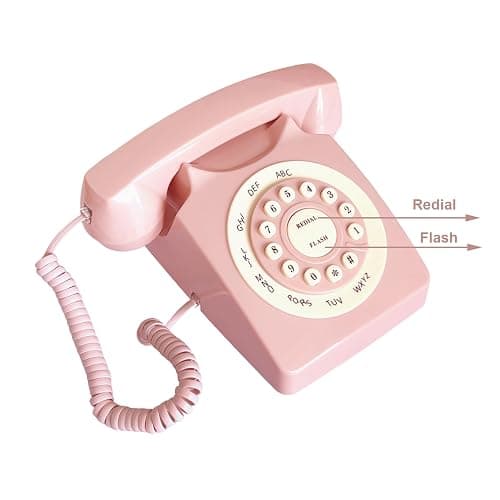 Retro Corded Landline Phone, TelPal Classic Vintage Old Fashion Telephone for Home & Office, Wired Home Phone Gift for Seniors - Pink thumbnail 5