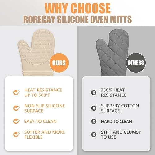Rorecay Oven Mitts and Pot Holders Sets 6pcs, Extra Long Kitchen Silicone Oven Gloves High Heat Resistant 500 Degrees Non-Slip Potholders Hot Pads for Baking Cooking, Milkshake thumbnail 5