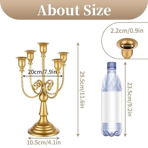 Sziqiqi Gold Candelabra Candle Holders for Wedding Christmas, 5 Arms | 11.6in Tall, Easy Assembly, Vintage Metal Candlestick Holder for Wedding Table Centerpiece, Party Dining Table, Mantel Decor thumbnail 3