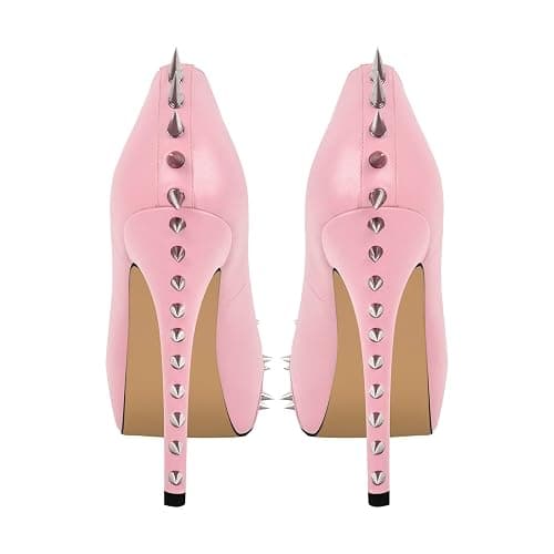 richealnini Women's Platform Pumps with Rivets Heel Slip On Studded Stiletto High Heels Wedding Shoes thumbnail 4