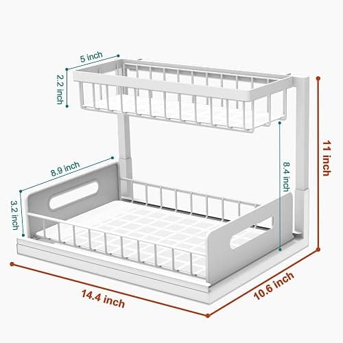 bukfen Under Sink Organizer, Pull Out Cabinet Organizer 2-Tier Slide Out Sliding Shelf Under Cabinet Storage Multi-Use for Under Kitchen Bathroom Sink Organizers and Storage,White,1 Pack thumbnail 2