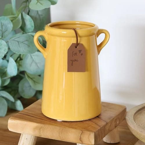 Blue Yellow Teal Utensils Holder Plant Pots Planters Home Decor Gifts Vases Flowers Display Holders (Small Yellow Vase) - Image 1