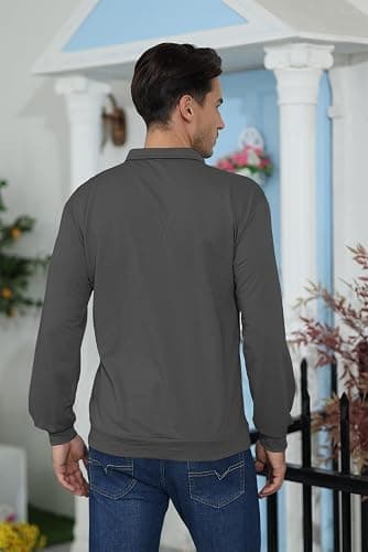 Lexiart Mens Long Sleeve Polo Shirts-Casual Thermal Loose Fit Pullover Quarter Zip Sweatshirts thumbnail 5