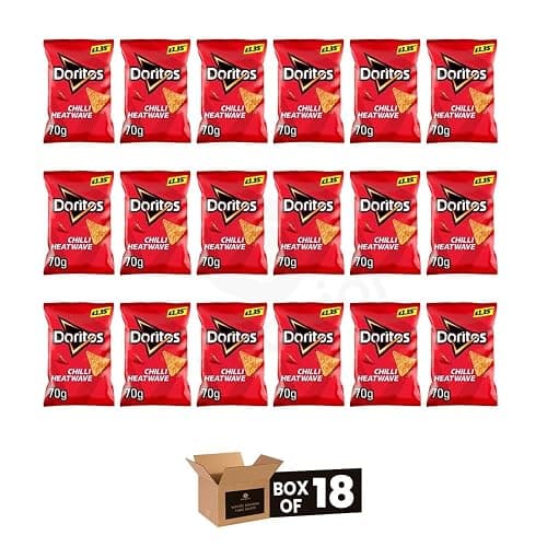 Doritos Tortilla Chips – Bold Crunch, Iconic Taste | Crispy Flavoured Corn Chips in Variety of Flavors – 5 Snack Bags per Pack | Party, Movie Night Crisps (Chilli Heatwave - £1.35-70g x 18Pack) thumbnail 2