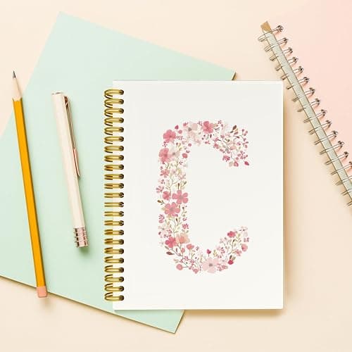 QROZIAR Pink Floral Letter Initial C Cute Spiral Lined Notebook Journal | Botanical Pink Hardcover Spiral Lined Journal Notebook for Teen Girls, Monogrammed Gifts for Women Girls, 5.5x8.3 Inch thumbnail 5