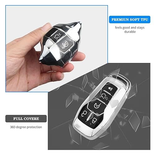 QBUC Ford Key Fob Cover with Keychain, Shell Compatible with Ford Explorer, F150, Lincoln MKC, MKX, MKZ, Fusion, Mustang, Edge Remote Vehicle Accessories (Silver) thumbnail 5