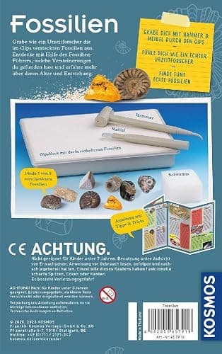 KOSMOS 657918 - Kit de excavación de fósiles para excavar auténticos petrificaciones y ámbar, con Martillo y cincel, Kit de experimentación para niños a Partir de 7 años thumbnail 7