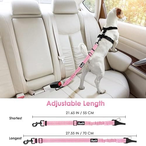 SlowTon Dog Car Seat Belt, 3 in 1 Latch Bar Attachment Dog Safety Seatbelt | Hook Latch Bar& Seatbelt Buckle, Reflective, Heavy Duty Nylon, Durability, Easy of Use, for Travel Riding, Pink, 27.5" thumbnail 6