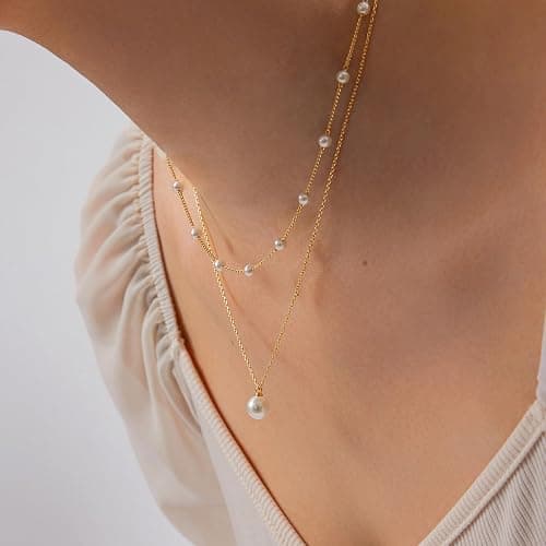Partm Pearl Necklace for Women Trendy 14K Gold Plated Dainty Pearl Pendant Choker Set Handmade Pearl Gold Necklace Non Tarnish Simple Cute Jewelry Gifts for Women thumbnail 8
