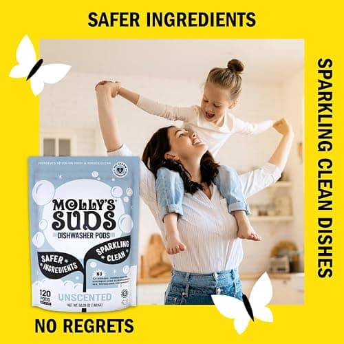 Molly's Suds Dishwasher Pods | Clean Dishwasher Detergent, Cuts Grease & Rinses Clean (Residue-Free) for Sparkling Dishes | 60 Auto-Release Tabs (Unscented) thumbnail 3