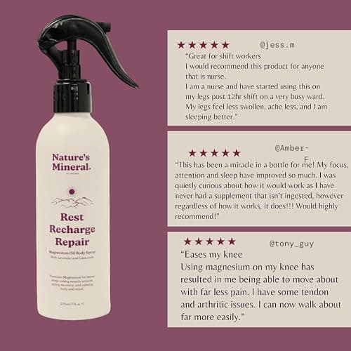 Rest Recharge Repair Magnesium Spray - Magnesium Supplements/Muscle Recovery & Stress Relief Supplement - Soothing Lavender & Chamomile Blend in Oil Spray Bottle - 200ml 1,200 Sprays thumbnail 7