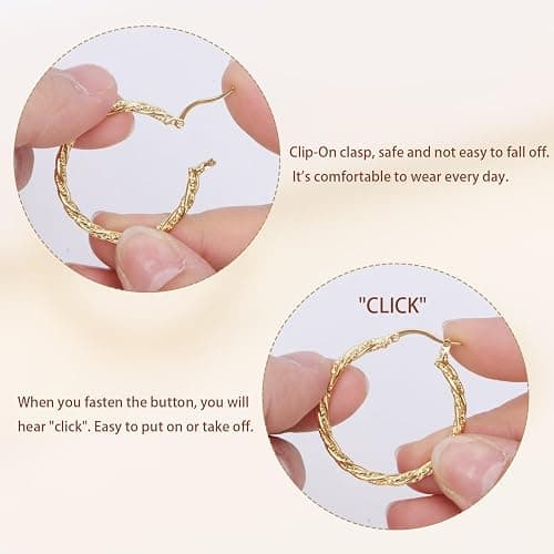 Gold Hoop Earrings for Women, 14K Gold Earrings Twisted Detailing Hypoallergenic Lightweight Earring Mother’s Day Gifts 35MM thumbnail 5