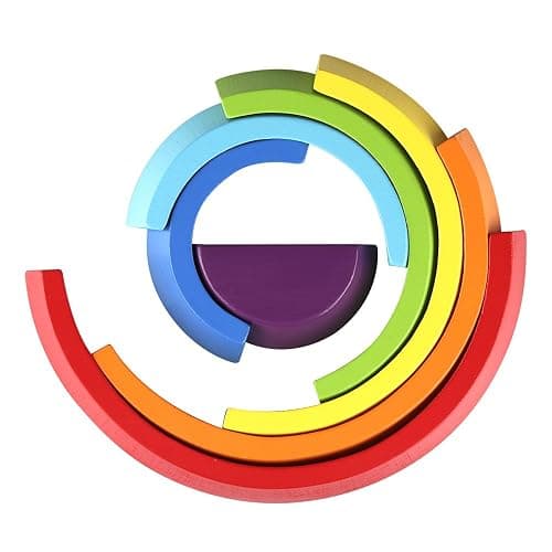 Tatum: Coogam Wooden Rainbow Stacker Nesting Puzzle Blocks - Tunnel Stacking Game Building Creative Color Shape Matching Jigsaw Learning Toy Set Board Early Development Gift for Kids Boy Girl thumbnail 6