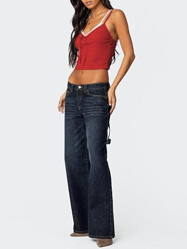 Women Lace Trim Camisole Tops Spaghetti Strap Tank Top Ribbed Knit Slim Fit Cami Shirt Bralettes thumbnail 5