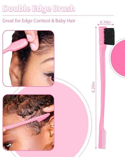 Slick Back Hair Brush, Edge Brush, Hair Accessories Comb Set 3Pcs, Rat Tail Comb for Parting Hair, Teasing Comb for Add Volume Fullness, Edge Brush for Edge Control Black Hair thumbnail 6