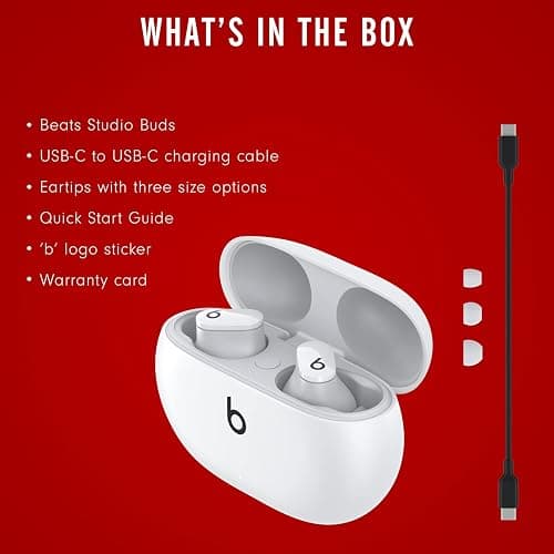 Beats Studio Buds - True Wireless Noise Cancelling Earbuds - Compatible with Apple & Android, Built-in Microphone, IPX4 Rating, Sweat Resistant Earphones, Class 1 Bluetooth Headphones - White thumbnail 6