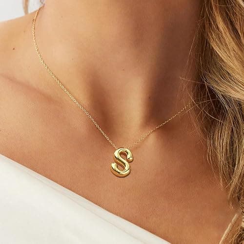 Christmas Gifts Stocking Stuffers for Teen Girls Grandkids Women-Gold Initial Necklaces Teen Girl Gifts Trendy Bubble Letter Pendant Necklace Jewelry Personalized Birthday Gifts for Teens Women thumbnail 3