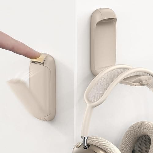 Lamicall Headphone Holder Hook for Desk - [Dual Spring] Foldable Headphone Hanger, Adhesive Gaming Headset Hanger Under Desk, Earphone Hook with Silicone Pad for Beats, Sennheiser, HyperX, etc - Khaki - Image 1