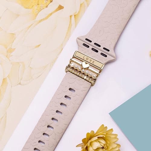 POPIGROUND Metal Watch Band Charms 5 pcs Decorative Rings Loops Compatible with Apple Watch Band Jewelry Sliding Accessories Charm for iWatch Series 10 9 8 7 6 5 4 3 2 1 (Love-Gold) thumbnail 5