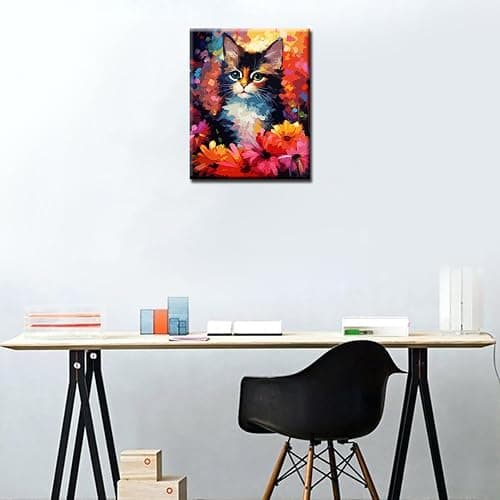 Tucocoo Cute Cat Paint by Number for Adults, DIY Digital Oil Painting Kits on Canvas with Brushes and Acrylic Pigment, Abstract Flowers Animal Hand-Painted Style for Home Decor 16x20 inch (Frameless) thumbnail 2