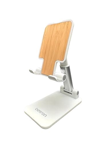 Betron Adjustable Phone Stand for Desk, Foldable Holder for iPhone, Samsung, All Smartphones (White) - Image 1