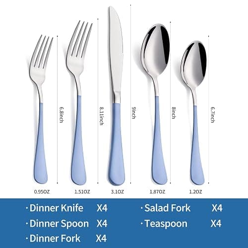 Moxinox 20-Piece Grey Blue Silverware Set, 18/0 Stainless Steel Grey Blue Handle Flatware Set, Service for 4,Modern Cutlery Set Includes Dinner Knives Forks Spoons,Mirror Polished,Dishwasher Safe thumbnail 2