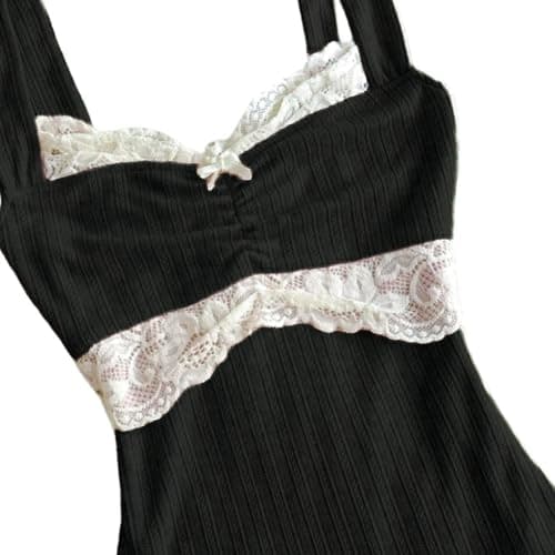 Women's Lace Trim Cami Tops Cable Knit Fairy Grunge Camisole Top Coquette Aesthetic Clothes thumbnail 2