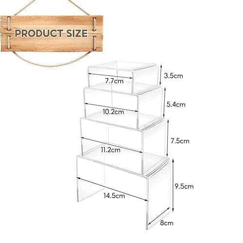Lunyloer Acrylic Display Risers, 4PCS Clear Acrylic Display Stand, Display Shelf for Buffet Cupcakes Puppets Anime Characters Perfume Jewellery thumbnail 3