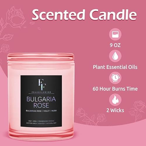 Bulgaria Rose Scented Candle, 2-Wick Luxury Soy Wax Candle, 9 oz Aromatherapy Candle Home Fragrance Candles Gift thumbnail 3