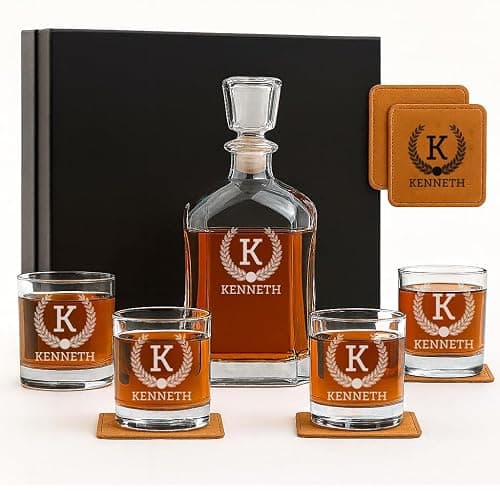 Personalized Whiskey Decanter Set, Whiskey Decanter Sets for Men, Customized Gifts for Men, Whisky Decanter Sets, Bourbon Decanter Set, Engraved Custom Scotch Glasses Liquor Lovers for Christmas thumbnail 7